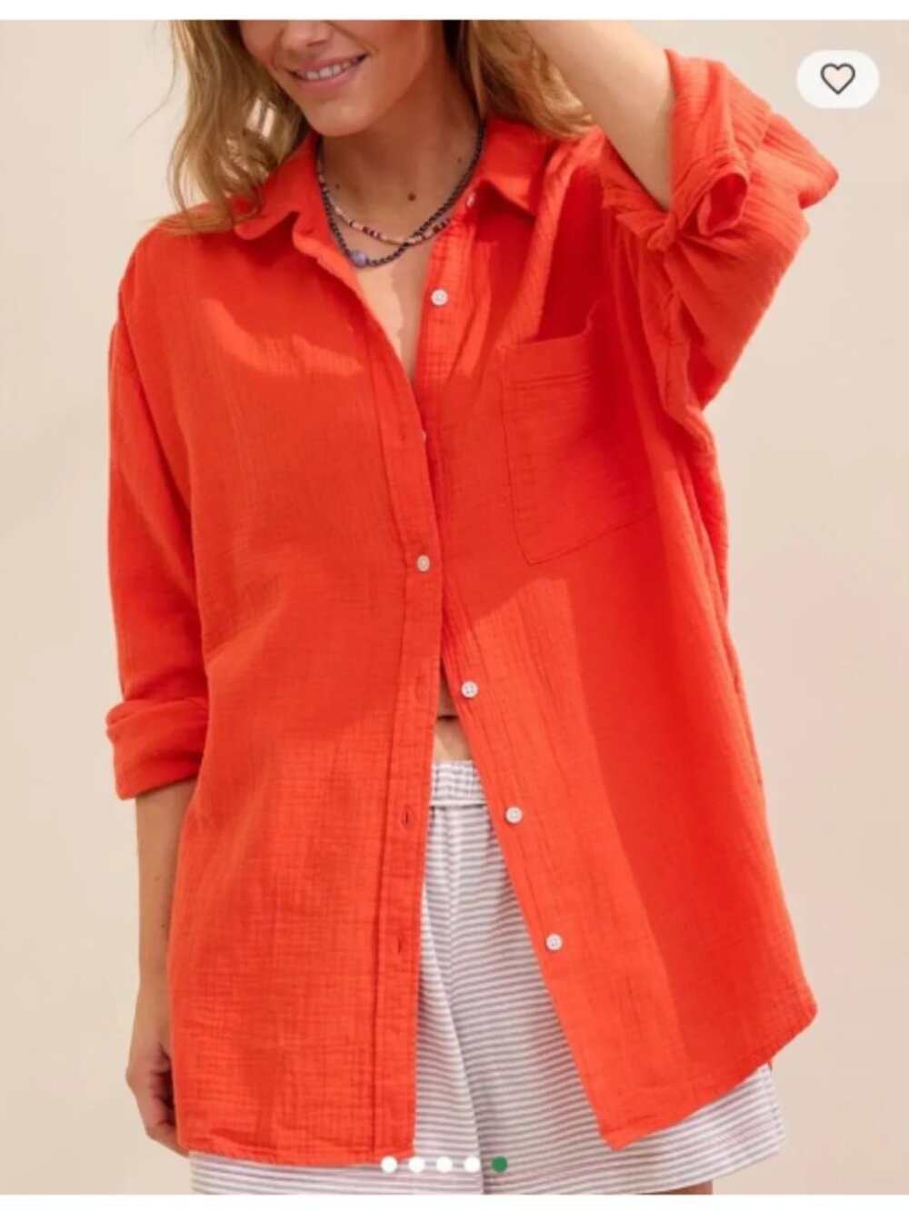 Aerie Orange Day Off Cover Up Shirt 100% Cotton Button Down Long Sleeve Small S